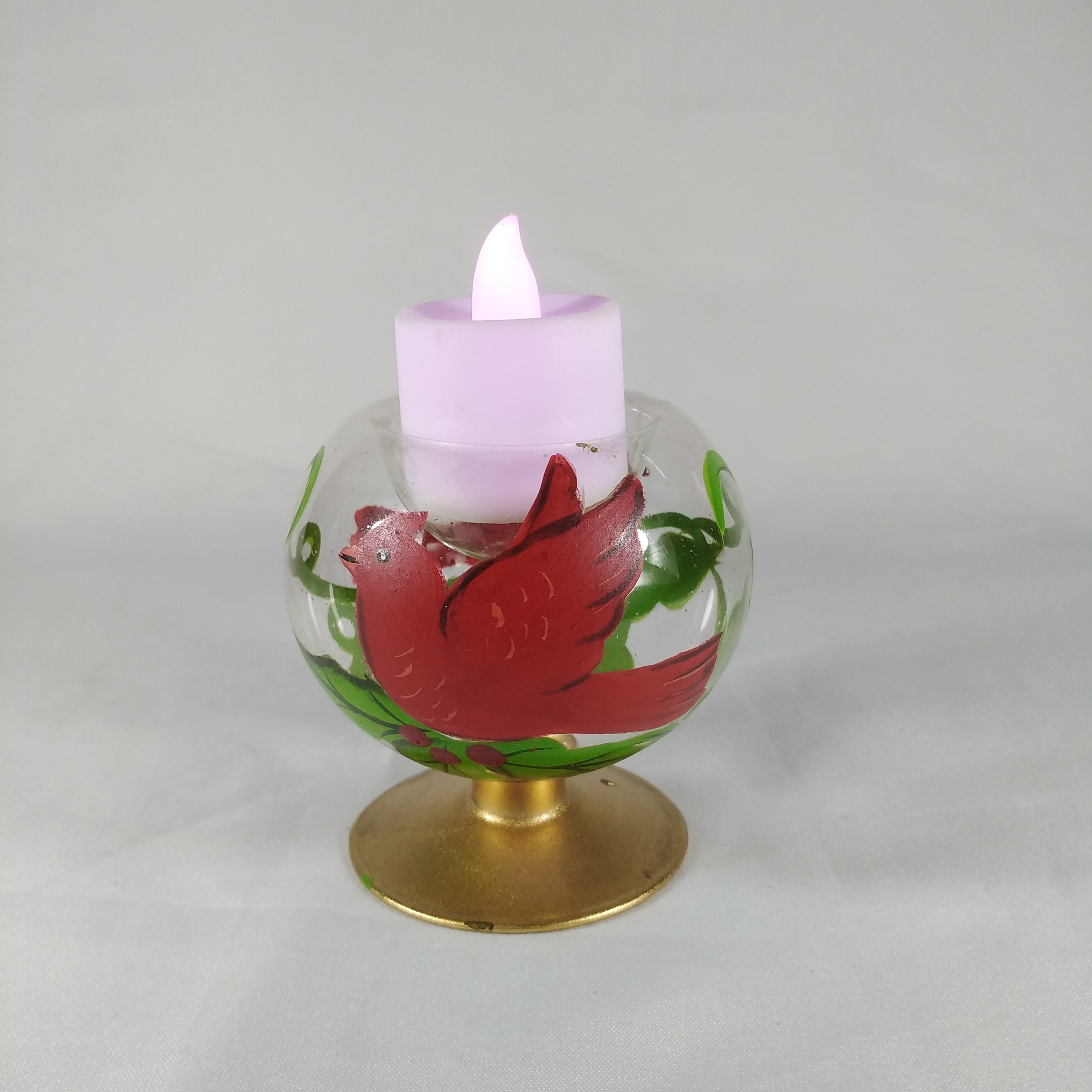 6PC SET HANDPAINTED GLASS TEALIGHT CANDLE HOLDER BIRD DESIGN GTL 7114